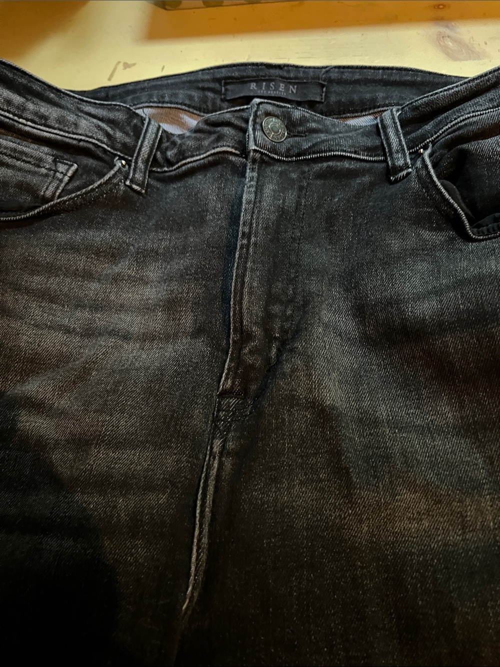 RISEN WASHED RELAXED FIT STRAIGHT FRAYED HEM SIZE 32/15 JEANS - Picture 4 of 6